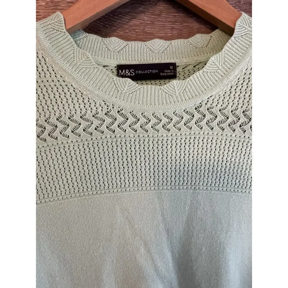 Sweater knit Shirt Size US 8 Light Green women short sleeves M&S Marks& Spencer